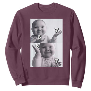 Funny Tuff Baby 67 Meme Sweatshirt Viral AI Niche Baby Six Seven Hand Gesture TS02 Maroon Print Your Wear