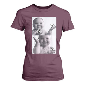 Funny Tuff Baby 67 Meme T Shirt For Women Viral AI Niche Baby Six Seven Hand Gesture TS02 Maroon Print Your Wear