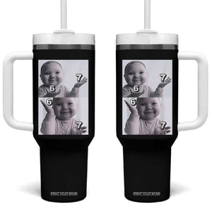 Funny Tuff Baby 67 Meme Tumbler With Handle Viral AI Niche Baby Six Seven Hand Gesture TS02 One Size: 40 oz Black Print Your Wear