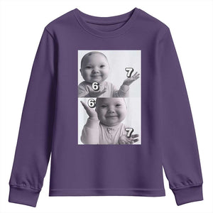 Funny Tuff Baby 67 Meme Youth Sweatshirt Viral AI Niche Baby Six Seven Hand Gesture TS02 Purple Print Your Wear