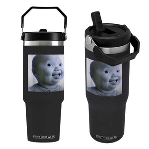 Funny Tuff Baby Side Eye Meme Flip Straw Tumbler Viral AI Niche Baby Face Reaction TS02 One Size: 30 oz Black Print Your Wear