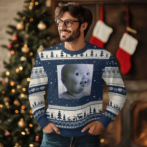 Funny Tuff Baby Side Eye Meme Ugly Christmas Sweater Viral AI Niche Baby Face Reaction TS02 Navy Beige Print Your Wear