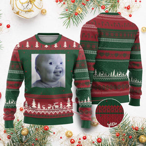 Funny Tuff Baby Side Eye Meme Ugly Christmas Sweater Viral AI Niche Baby Face Reaction TS02 Red Green Print Your Wear