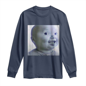 Funny Tuff Baby Side Eye Meme Long Sleeve Shirt Viral AI Niche Baby Face Reaction TS02 Navy Print Your Wear