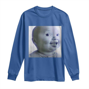 Funny Tuff Baby Side Eye Meme Long Sleeve Shirt Viral AI Niche Baby Face Reaction TS02 Royal Blue Print Your Wear