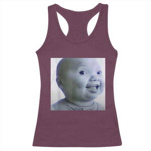 Funny Tuff Baby Side Eye Meme Racerback Tank Top Viral AI Niche Baby Face Reaction TS02 Maroon Print Your Wear