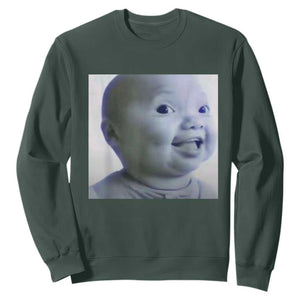 Funny Tuff Baby Side Eye Meme Sweatshirt Viral AI Niche Baby Face Reaction TS02 Dark Forest Green Print Your Wear
