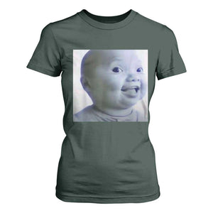 Funny Tuff Baby Side Eye Meme T Shirt For Women Viral AI Niche Baby Face Reaction TS02 Dark Forest Green Print Your Wear