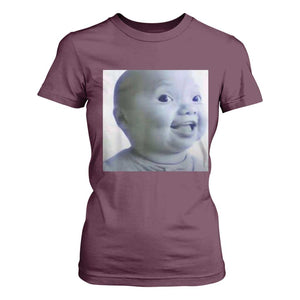 Funny Tuff Baby Side Eye Meme T Shirt For Women Viral AI Niche Baby Face Reaction TS02 Maroon Print Your Wear