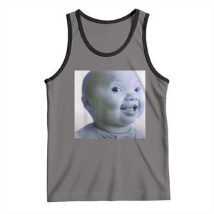 Funny Tuff Baby Side Eye Meme Tank Top Viral AI Niche Baby Face Reaction TS02 Deep Heather Black Print Your Wear