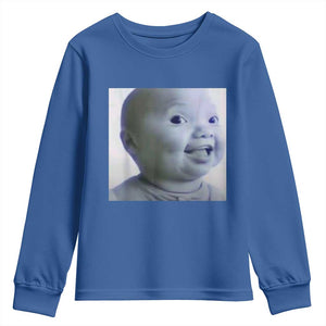 Funny Tuff Baby Side Eye Meme Youth Sweatshirt Viral AI Niche Baby Face Reaction TS02 Royal Blue Print Your Wear