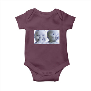 Funny Double Trouble Tuff Baby Meme Baby Onesie Viral AI Niche Baby Holding Laugh Duo Reaction TS02 Maroon Print Your Wear