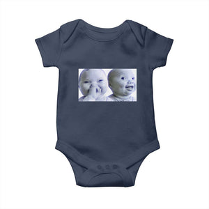 Funny Double Trouble Tuff Baby Meme Baby Onesie Viral AI Niche Baby Holding Laugh Duo Reaction TS02 Navy Print Your Wear