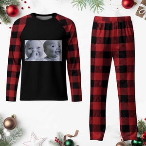 Funny Double Trouble Tuff Baby Meme Plaid Pajama Set Viral AI Niche Baby Holding Laugh Duo Reaction TS02 Buffalo Plaid Print Your Wear