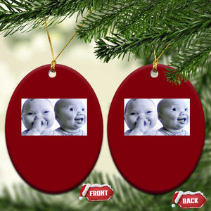 Funny Double Trouble Tuff Baby Meme Ceramic Ornament Viral AI Niche Baby Holding Laugh Duo Reaction TS02 Print Your Wear