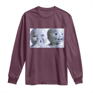 Funny Double Trouble Tuff Baby Meme Long Sleeve Shirt Viral AI Niche Baby Holding Laugh Duo Reaction TS02 Maroon Print Your Wear