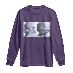 Funny Double Trouble Tuff Baby Meme Long Sleeve Shirt Viral AI Niche Baby Holding Laugh Duo Reaction TS02 Purple Print Your Wear