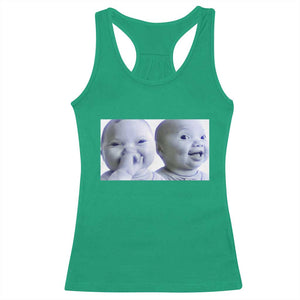 Funny Double Trouble Tuff Baby Meme Racerback Tank Top Viral AI Niche Baby Holding Laugh Duo Reaction TS02 Irish Green Print Your Wear