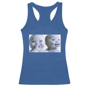 Funny Double Trouble Tuff Baby Meme Racerback Tank Top Viral AI Niche Baby Holding Laugh Duo Reaction TS02 Royal Blue Print Your Wear