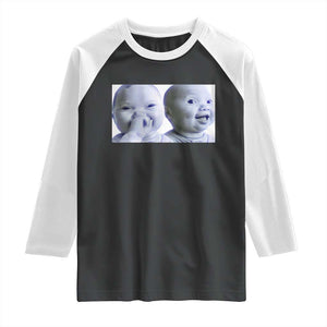 Funny Double Trouble Tuff Baby Meme Raglan Shirt Viral AI Niche Baby Holding Laugh Duo Reaction TS02 Black White Print Your Wear