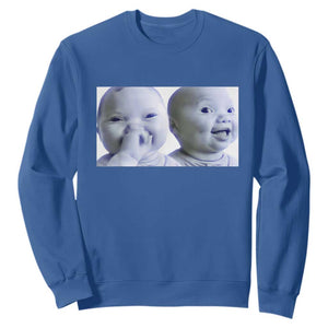 Funny Double Trouble Tuff Baby Meme Sweatshirt Viral AI Niche Baby Holding Laugh Duo Reaction TS02 Royal Blue Print Your Wear