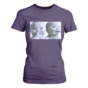 Funny Double Trouble Tuff Baby Meme T Shirt For Women Viral AI Niche Baby Holding Laugh Duo Reaction TS02 Purple Print Your Wear