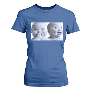 Funny Double Trouble Tuff Baby Meme T Shirt For Women Viral AI Niche Baby Holding Laugh Duo Reaction TS02 Royal Blue Print Your Wear