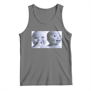 Funny Double Trouble Tuff Baby Meme Tank Top Viral AI Niche Baby Holding Laugh Duo Reaction TS02 Black Heather Print Your Wear