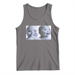 Funny Double Trouble Tuff Baby Meme Tank Top Viral AI Niche Baby Holding Laugh Duo Reaction TS02 Deep Heather Print Your Wear