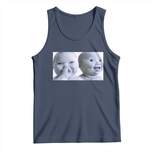 Funny Double Trouble Tuff Baby Meme Tank Top Viral AI Niche Baby Holding Laugh Duo Reaction TS02 Navy Print Your Wear