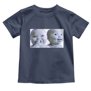 Funny Double Trouble Tuff Baby Meme Toddler T Shirt Viral AI Niche Baby Holding Laugh Duo Reaction TS02 Navy Print Your Wear