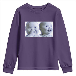 Funny Double Trouble Tuff Baby Meme Youth Sweatshirt Viral AI Niche Baby Holding Laugh Duo Reaction TS02 Purple Print Your Wear