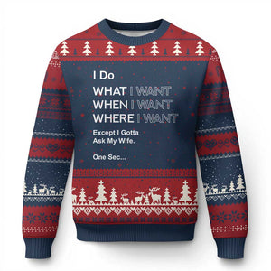I Do What I Want Except Ask My Wife Ugly Christmas Sweater Funny Married Humor Gag Gift for Husbands TS02 Navy Red Print Your Wear