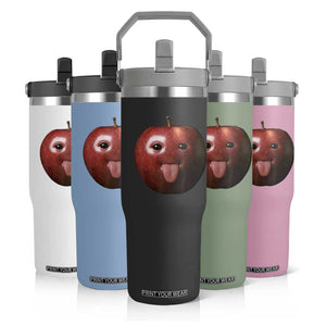 Cute Freaky Apple with Tongue Out Flip Straw Tumbler Funny Goofy AI Fruit Meme TS02 Print Your Wear