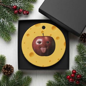 Cute Freaky Apple with Tongue Out Ceramic Ornament Funny Goofy AI Fruit Meme TS02 1pc Yellow Cheese Print Your Wear