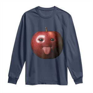 Cute Freaky Apple with Tongue Out Long Sleeve Shirt Funny Goofy AI Fruit Meme TS02 Navy Print Your Wear