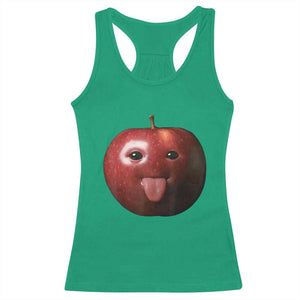 Cute Freaky Apple with Tongue Out Racerback Tank Top Funny Goofy AI Fruit Meme TS02 Irish Green Print Your Wear