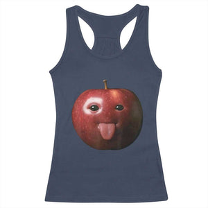 Cute Freaky Apple with Tongue Out Racerback Tank Top Funny Goofy AI Fruit Meme TS02 Navy Print Your Wear
