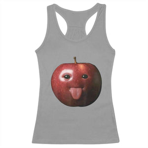 Cute Freaky Apple with Tongue Out Racerback Tank Top Funny Goofy AI Fruit Meme TS02 Sport Gray Print Your Wear