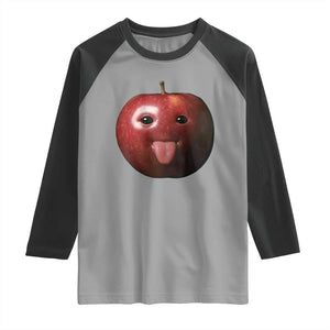 Cute Freaky Apple with Tongue Out Raglan Shirt Funny Goofy AI Fruit Meme TS02 Sport Gray Black Print Your Wear