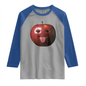 Cute Freaky Apple with Tongue Out Raglan Shirt Funny Goofy AI Fruit Meme TS02 Sport Gray Royal Print Your Wear