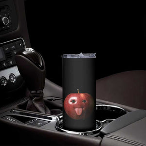 Cute Freaky Apple with Tongue Out Skinny Tumbler Funny Goofy AI Fruit Meme TS02 Print Your Wear
