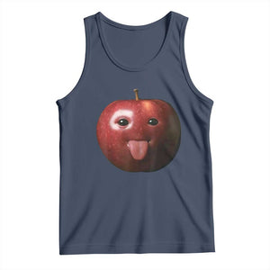 Cute Freaky Apple with Tongue Out Tank Top Funny Goofy AI Fruit Meme TS02 Navy Print Your Wear