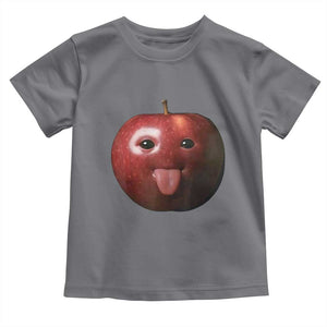 Cute Freaky Apple with Tongue Out Toddler T Shirt Funny Goofy AI Fruit Meme TS02 Charcoal Print Your Wear