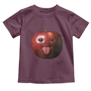 Cute Freaky Apple with Tongue Out Toddler T Shirt Funny Goofy AI Fruit Meme TS02 Maroon Print Your Wear