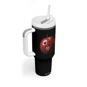 Cute Freaky Apple with Tongue Out Tumbler With Handle Funny Goofy AI Fruit Meme TS02 Print Your Wear