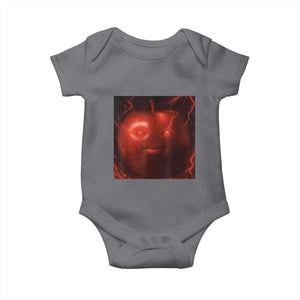 Evil Freaky Apple Meme Baby Onesie Creepy Dark AI Fruit Face With Glowing Eyes TS02 Charcoal Print Your Wear