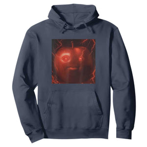 Evil Freaky Apple Meme Hoodie Creepy Dark AI Fruit Face With Glowing Eyes TS02 Navy Print Your Wear