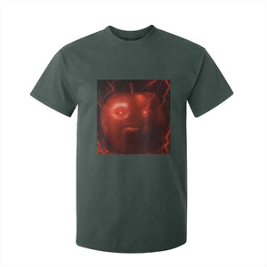 Evil Freaky Apple Meme T Shirt For Kid Creepy Dark AI Fruit Face With Glowing Eyes TS02 Dark Forest Green Print Your Wear