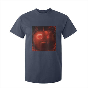 Evil Freaky Apple Meme T Shirt For Kid Creepy Dark AI Fruit Face With Glowing Eyes TS02 Navy Print Your Wear